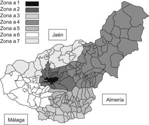 Sectorización de las zonas de estudio de la provincia de Granada.