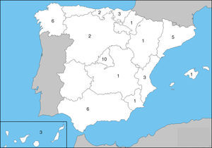 Distribución de centros participantes en RELESSER, por comunidades autónomas.