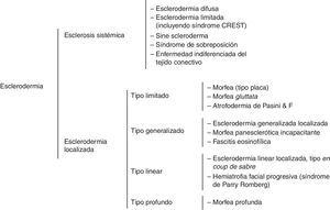 Clasificación general de esclerodermia. Adaptada de: Preliminary criteria for the classification of systemic sclerosis (scleroderma). Subcommittee for scleroderma criteria of the American Rheumatism Association Diagnostic and Therapeutic Criteria Committee9 y Kreuter et al.10.
