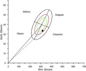 Comportamiento de la composición corporal mediante análisis de bioimpedancia por vectores.