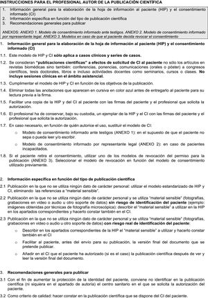 Instrucciones para el profesional autor de la publicación científica.