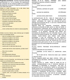 Preguntas correctoras para la versión al español del cuestionario de funcionalidad Systemic Sclerosis Questionnaire.