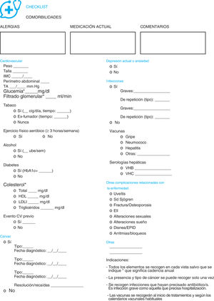 Checklist de evaluación de comorbilidades para los profesionales de la salud.