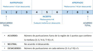 Esquema resumen de las condiciones empleadas para la evaluación del cuestionario Delphi.