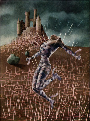 Dolor reumático II. Gouache/cartulina, 1948. Reproducido con autorización de la Visual Entidad de Gestión de Artistas Plásticos de España y de la Sociedad Mexicana de Autores de las Artes Plásticas. D.R. © Remedios Varo/VEGAP/SOMAAP/México/2023.