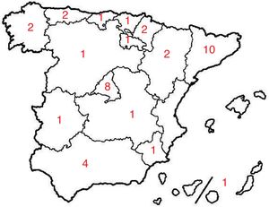 Distribución de los centros sanitarios participantes.