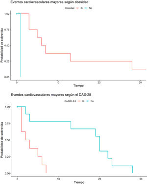 Diferencias en los eventos cardiovasculares mayores entre grupos de variables (log-rank test).