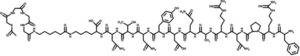 Structure of conjugated DUP-1 (FRPNRAQDYNTNK) (SAMA-G-G-G-Ahx)-NH2; chemical formula: C85H131N29O27S; molecular weight: 2023.19.