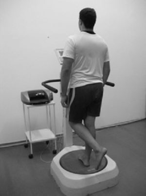 An athlete performing the platform stability test.