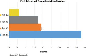 Overall survival of patients after intestinal transplantation at the Hospital das Clinicas of the University of São Paulo.