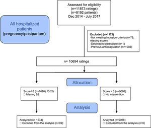 Flow diagram of all hospitalized patients (pregnancy/puerperium) assessed for eligibility.