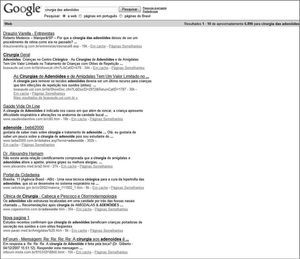 Top search results on GOOGLE for keyword 'adenoid surgery' (cirurgia das adenoides).