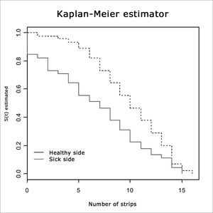 Survival Analysis Graph by the Kaplan-Meyer technique analyzing the results from the taste test for each side.