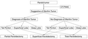Algorithm for the surgical treatment of Warthin tumor of the parotid gland.