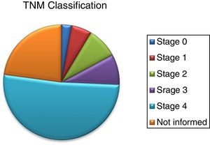 Staging of patients obtained by the TNM classification.