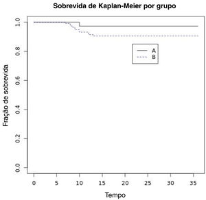 Kaplan–Meier survival curve stratified according to resection margin status.