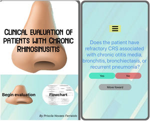 Screens from the app “Evaluations of patients with chronic rhinosinusitis”. Available on App Store: https://apps.apple.com/br/app/rinosinusite-crônica/id1545144442?l=en or on Google play: https://play.google.com/store/apps/details?id=com.gmail.priscilanferraiolo.rotinadeavaliaodepacientescomrinossinusitecrnica.