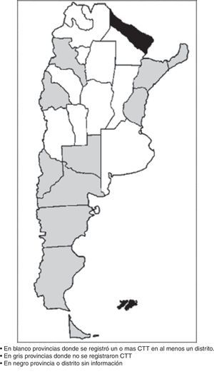 Mapa de Argentina. Presencia de CTT en cada provincia.