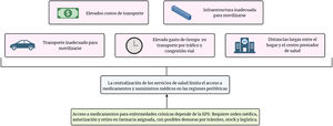 Barreras para el acceso a insumos médicos en pacientes con esclerosis múltiple en diferentes regiones de Colombia.