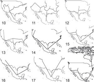 Individual tracks. 10, Hyla sp.; 11, Tremarctos sp.; 12, Limnocythere sp.; 13, Ambystoma sp.; 14, Juniperus sp.; 15, Typha sp.; 16, Planorbis sp., 17, Darwinula sp.; 18, Pinus sp.