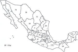 Riqueza específica del phylum Platyhelminthes en vertebrados silvestres por estado de la República Mexicana.