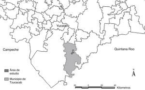 Ubicación del área de estudio en la región de Tzucacab, Yucatán, México.