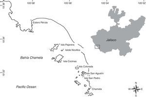 Location of sampling sites in Bahía Chamela.