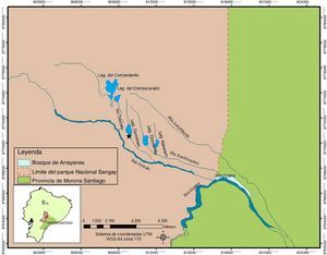 Mapa de localización del complejo lacustre de Sardinayacu-Parque Nacional Sangay.