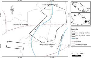 Localización de las áreas de estudio dentro de parques eólicos (DPE) y fuera de parques eólicos (FPE) en el istmo de Tehuantepec, Oaxaca, México.