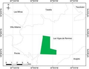 Localización geográfica del Área Reservada para la Recreación y Educación Ecológica San Juan del Monte, Las Vigas de Ramírez, Veracruz, México.