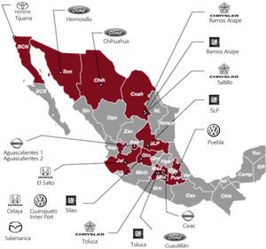 Distribución Geográfica De Las Plantas Armadoras en México
