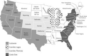 Regiones de Destino de la Bigración a Estados Unidos