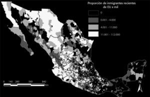 Distribución Municipal de Niños de 11 a 15 años de Inmigración Reciente de Estados Unidos a México en 2010