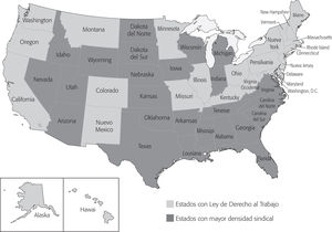 Mapa de Estados con Ley de Derecho Al Trabajo Vigente, 2015