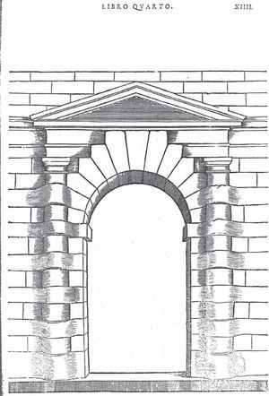 Sebastián Serlio. Puerta de orden rústico. Libro Cuarto, folio XIIII (sic).