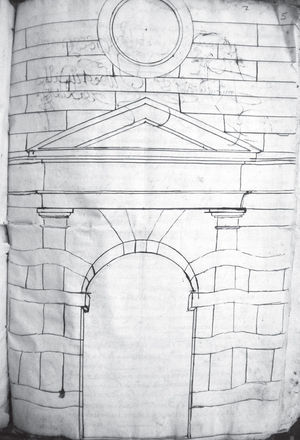 Proyecto de frontispicio para la iglesia de la Santa Veracruz. Archivo General de la Nación, Indiferente virreinal, Cofradías y archicofradías, caja 4677, exp. 4.