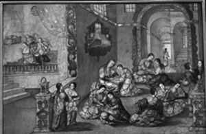Cuadro enconchado sobre la educación de María. Anónimo. Museo LACMA. Los Ángeles, EE.UU. Tomada de: Varios autores. Pintura y Vida cotidiana. México: Banamex, 1999, p. 117.