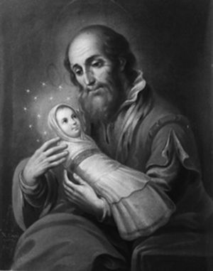 San Joaquín carga a la Virgen Niña. Nicolás Enríquez. Museo Nacional del Virreinato, Tepotzotlán, Estado de México. Tomado de: Pintura novohispana, Museo Nacional del Virreinato, 3 vols. México: INAH/Instituto Mexiquense de Cultura/CONACULTA/Asociación de amigos del MNV, 1996, v. III, p. 50.