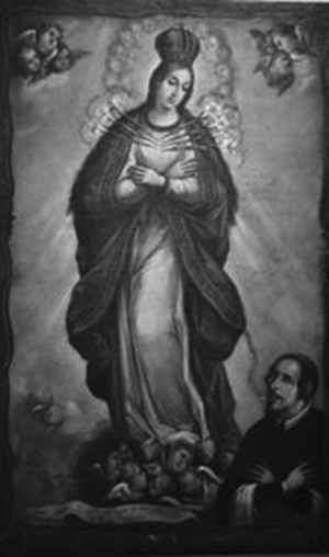 La Virgen de los Gozos con Ignacio Asenjo como donante. Pascual Pérez. Museo del exconvento de Santa Mónica. Puebla. Foto cortesía del mismo museo.