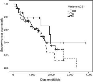 Curva de supervivencia de la variante I/D del gen ACE1 (p=0,198).