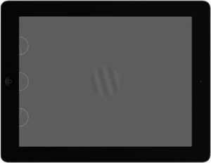 Appearance of the ClinicCSF app during the testing process. A single sinusoidal grating is displayed with a blurred circular edge that smoothes the grating into an achromatic background.
