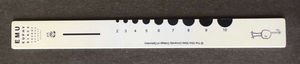 Ruler used for gross assessment of pupil size. The numbers adjacent to the black “half moons” indicate the pupil diameter in millimeters. Pupils of size determined to be between two of the “half moons” were assigned a size half way between the two. For example, if the pupil size was between that of number 4 and number 5, the size was assigned a value of 4.5mm.