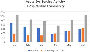 Graph summarising cases seen by RAC, APCOS and the total caseload. (RAC + APCOS) between January and June 2020.