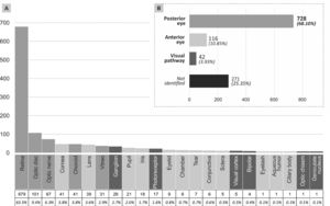 Relationship between digital health technology and vision science regarding ocular structures/segments. (A) Referenced ocular structures. (B) Grouping of ocular structures.
