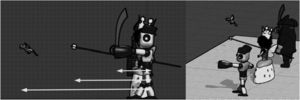 Each character has an object with a reference guide point that protrudes from the distal plane where it is located (pirate