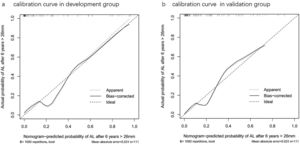 The calibration curves in both groups.