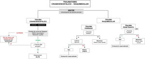 Algoritmo de manejo inicial del paciente con traumatismo craneoencefálico y raquimedular.