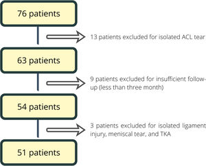 Included and excluded patients for analysis. *Other than ACL.