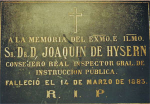 Lápida del Dr. Hysern en la Sacramental de San Isidro.