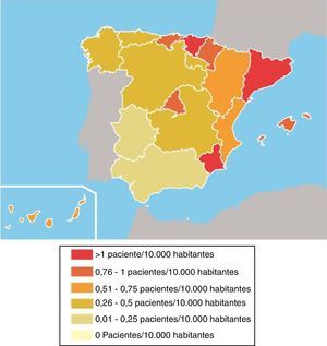 Tasas de aplicación de la terapia electroconvulsiva por comunidades autónomas. España, 2012.